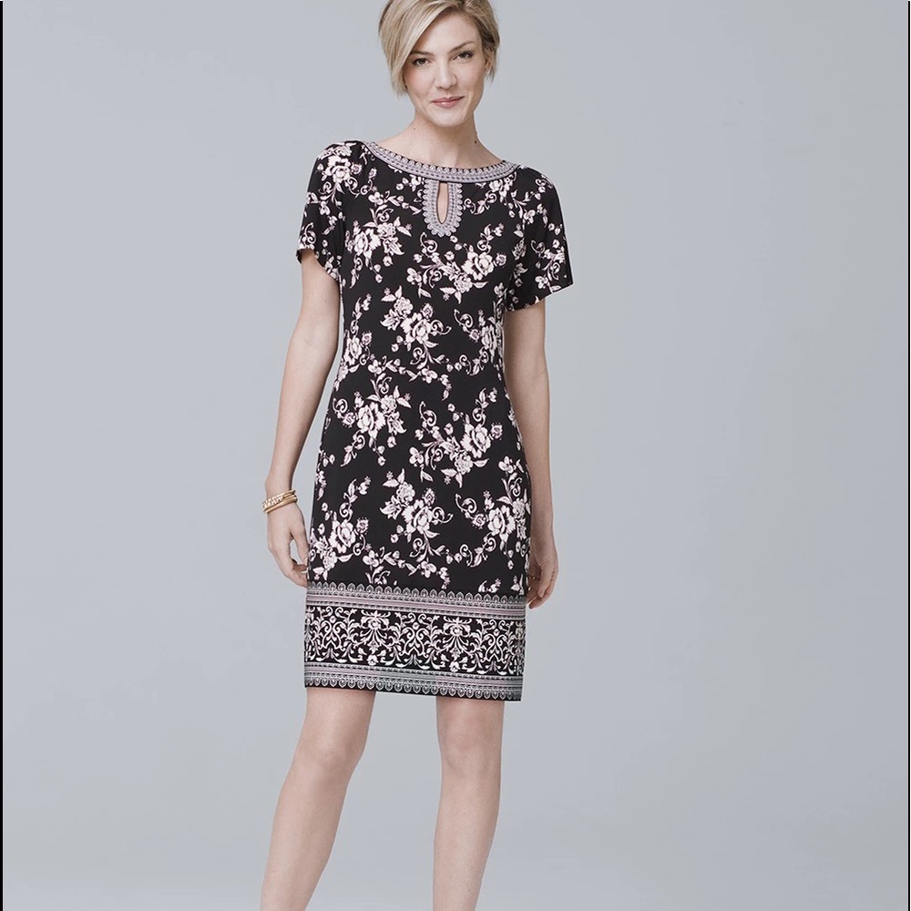 White House Black Market Floral Print Knit Shift Dress 🌟Size L🌟EUC🌟